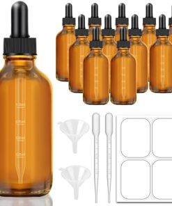 12 Pack Dropper Bottle 4 oz, Bumobum Glass Eye Dropper Bottles for Essential Oils with Labels and Funnel, 120 ml Tincture Bottle with Plastic Measured Dropper