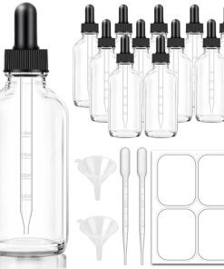 12 Pack Dropper Bottle 4 oz, Bumobum Clear Glass Eye Dropper Bottles for Essential Oils with Labels and Funnel, 120 ml Tincture Bottle with Plastic Measured Dropper